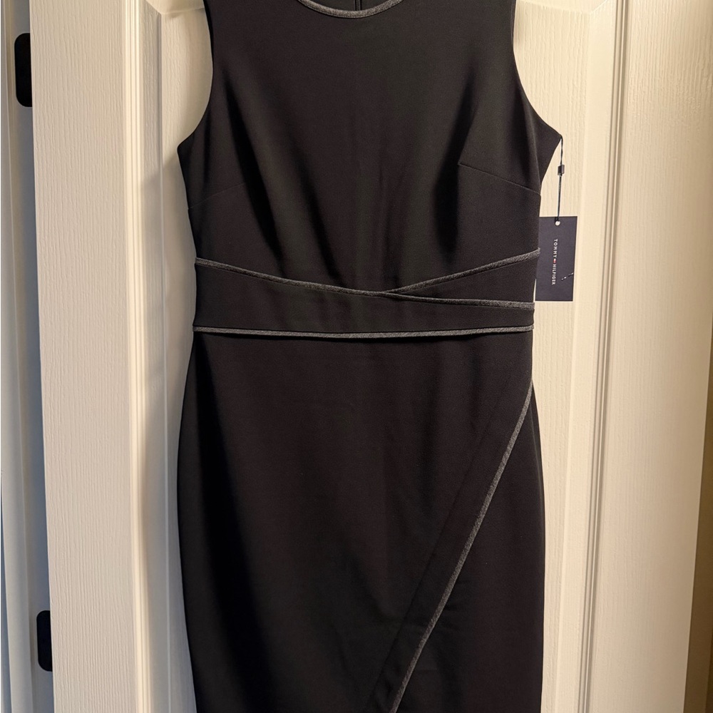 NWT Tommy Hilfiger Black w Gray Piping Sheath Dress